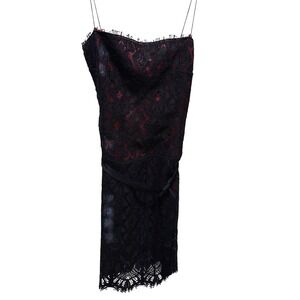 Elie Tahari Black Lace Overlay Dress Red Slip Strappy Sheath Cocktail Size 4